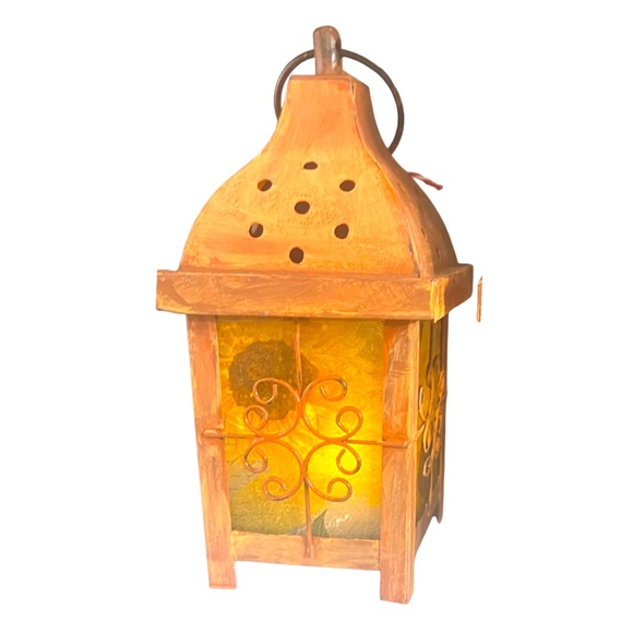 Hand Crafted Decoupaged and Hand-Painted Candle Metal Lantern Candle Holder - Picture 6 of 14